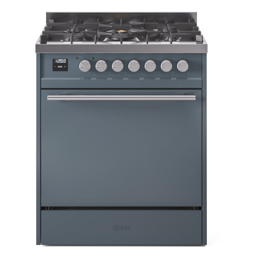 Ilve UP30QMPBG Professional Plus Ii 30 Inch Dual Fuel Natural Gas Freestanding Range In Blue Grey With Trim