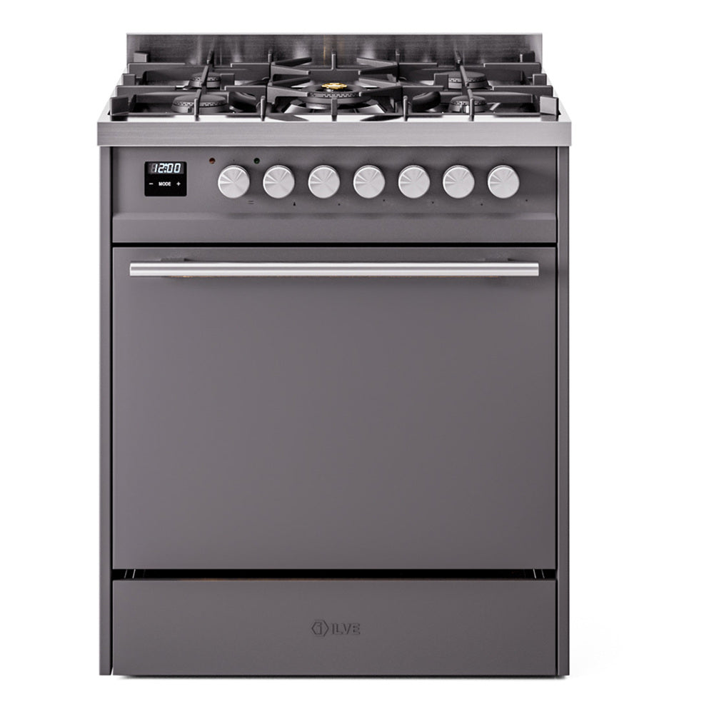 Ilve UP30QMPMGLP Professional Plus Ii 30 Inch Dual Fuel Liquid Propane Freestanding Range In Matte Graphite With Trim