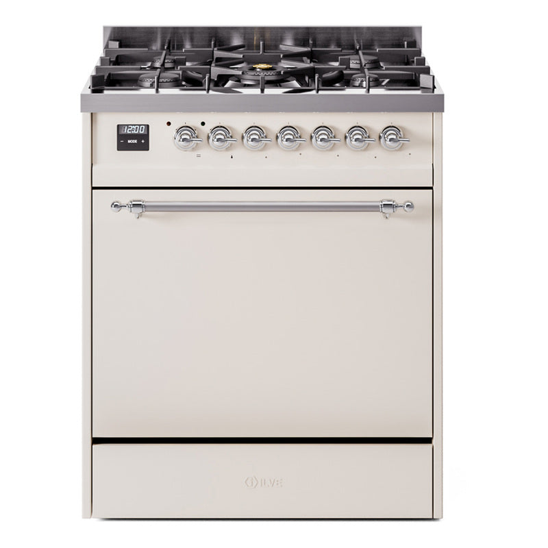 Ilve UP30QNMPAWCLP Nostalgie Ii 30 Inch Dual Fuel Liquid Propane Freestanding Range In Antique White With Chrome Trim