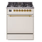 Ilve UP30QNMPAWG Nostalgie Ii 30 Inch Dual Fuel Natural Gas Freestanding Range In Antique White With Brass Trim