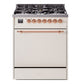 Ilve UP30QNMPAWP Nostalgie Ii 30 Inch Dual Fuel Natural Gas Freestanding Range In Antique White With Copper Trim