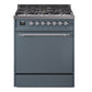 Ilve UP30QNMPBGC Nostalgie Ii 30 Inch Dual Fuel Natural Gas Freestanding Range In Blue Grey With Chrome Trim