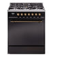 Ilve UP30QNMPBKB Nostalgie Ii 30 Inch Dual Fuel Natural Gas Freestanding Range In Black With Bronze Trim