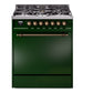 Ilve UP30QNMPEGBLP Nostalgie Ii 30 Inch Dual Fuel Liquid Propane Freestanding Range In Emerald Green With Bronze Trim