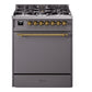 Ilve UP30QNMPMGG Nostalgie Ii 30 Inch Dual Fuel Natural Gas Freestanding Range In Matte Graphite With Brass Trim