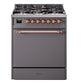 Ilve UP30QNMPMGPLP Nostalgie Ii 30 Inch Dual Fuel Liquid Propane Freestanding Range In Matte Graphite With Copper Trim