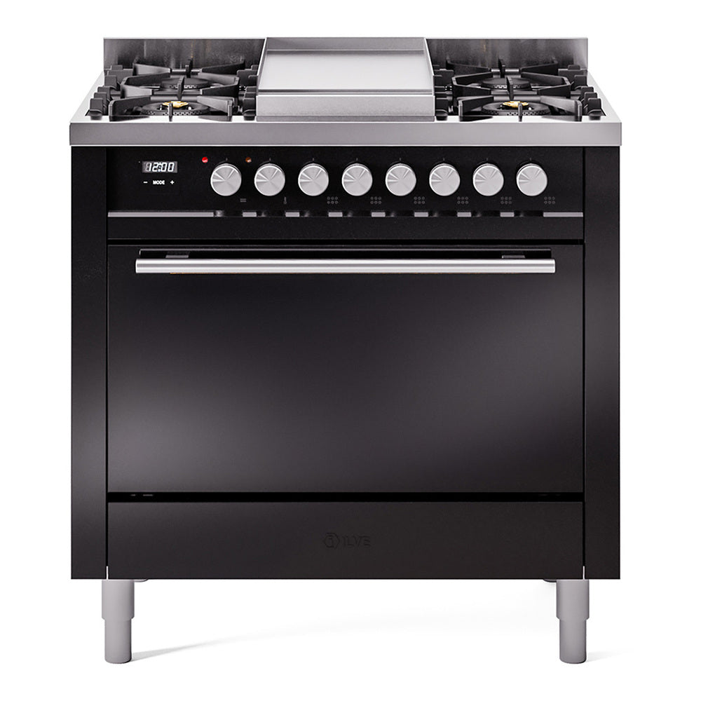 Ilve UP36FQMPBKLP Professional Plus Ii 36 Inch Dual Fuel Liquid Propane Freestanding Range In With Trim