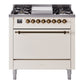 Ilve UP36FQNMPAWBLP Nostalgie Ii 36 Inch Dual Fuel Liquid Propane Freestanding Range In Antique White With Bronze Trim