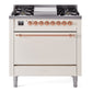 Ilve UP36FQNMPAWPLP Nostalgie Ii 36 Inch Dual Fuel Liquid Propane Freestanding Range In Antique White With Copper Trim