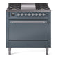 Ilve UP36FQNMPBGCLP Nostalgie Ii 36 Inch Dual Fuel Liquid Propane Freestanding Range In Blue Grey With Chrome Trim