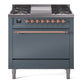 Ilve UP36FQNMPBGPLP Nostalgie Ii 36 Inch Dual Fuel Liquid Propane Freestanding Range In Blue Grey With Copper Trim