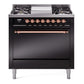 Ilve UP36FQNMPBKPLP Nostalgie Ii 36 Inch Dual Fuel Liquid Propane Freestanding Range In Black With Copper Trim