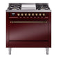 Ilve UP36FQNMPBUB Nostalgie Ii 36 Inch Dual Fuel Natural Gas Freestanding Range In Burgundy With Bronze Trim