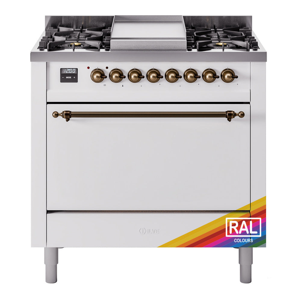 Ilve UP36FQNMPRABLP Nostalgie Ii 36 Inch Dual Fuel Liquid Propane Freestanding Range In Ral Custom Color With Bronze Trim