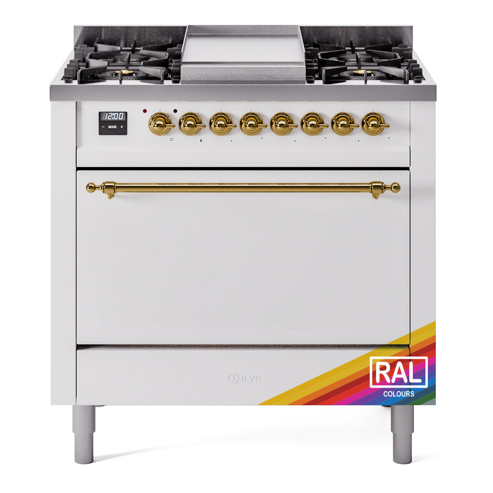 Ilve UP36FQNMPRAG Nostalgie Ii 36 Inch Dual Fuel Natural Gas Freestanding Range In Ral Custom Color With Brass Trim