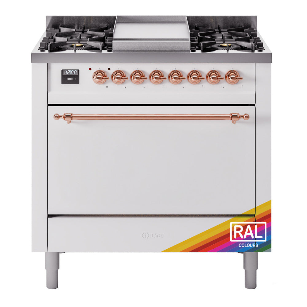 Ilve UP36FQNMPRAP Nostalgie Ii 36 Inch Dual Fuel Natural Gas Freestanding Range In Ral Custom Color With Copper Trim