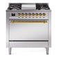 Ilve UP36FQNMPSSG Nostalgie Ii 36 Inch Dual Fuel Natural Gas Freestanding Range In Stainless Steel With Brass Trim