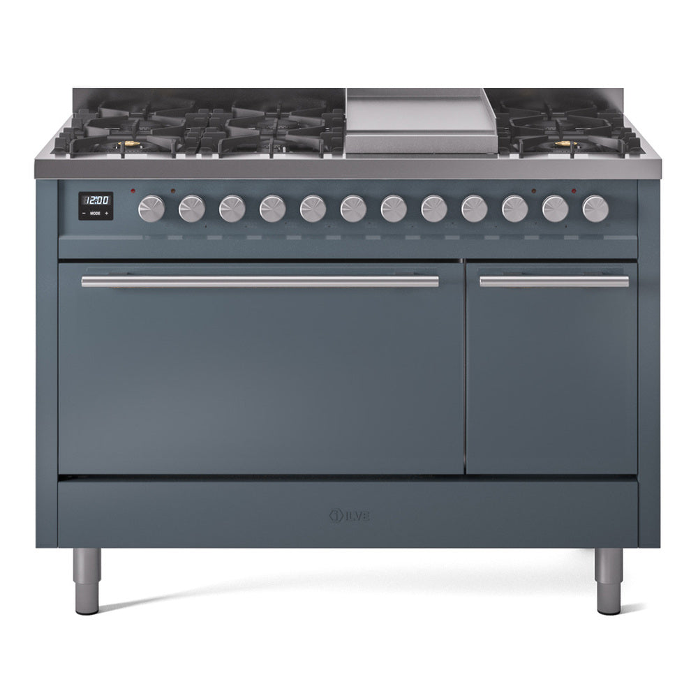 Ilve UP48FQMPBGLP Professional Plus Ii 48 Inch Dual Fuel Liquid Propane Freestanding Range In Blue Grey With Trim