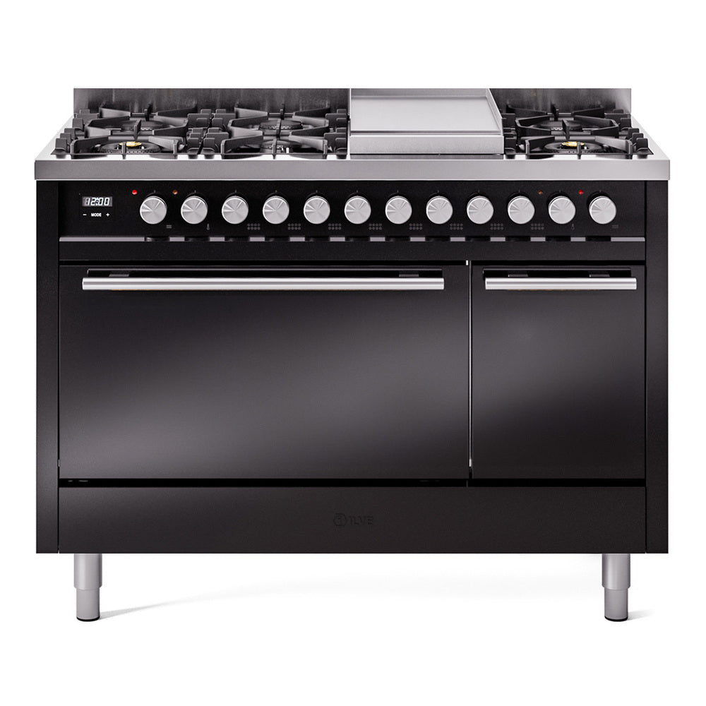 Ilve UP48FQMPBK Professional Plus Ii 48 Inch Dual Fuel Natural Gas Freestanding Range In Black With Trim