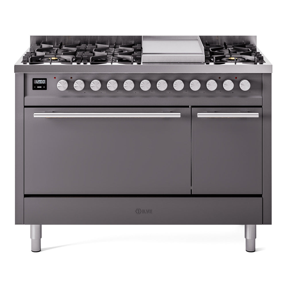 Ilve UP48FQMPMGLP Professional Plus Ii 48 Inch Dual Fuel Liquid Propane Freestanding Range In Matte Graphite With Trim