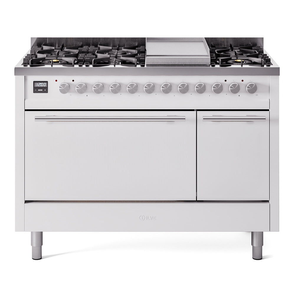 Ilve UP48FQMPWH Professional Plus Ii 48 Inch Dual Fuel Natural Gas Freestanding Range In White With Trim