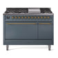 Ilve UP48FQNMPBGGLP Nostalgie Ii 48 Inch Dual Fuel Liquid Propane Freestanding Range In Blue Grey With Brass Trim