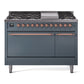 Ilve UP48FQNMPBGPLP Nostalgie Ii 48 Inch Dual Fuel Liquid Propane Freestanding Range In Blue Grey With Copper Trim