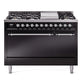 Ilve UP48FQNMPBKCLP Nostalgie Ii 48 Inch Dual Fuel Liquid Propane Freestanding Range In Glossy Black With Chrome Trim