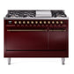 Ilve UP48FQNMPBUBLP Nostalgie Ii 48 Inch Dual Fuel Liquid Propane Freestanding Range In Burgundy With Bronze Trim