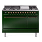 Ilve UP48FQNMPEGB Nostalgie Ii 48 Inch Dual Fuel Natural Gas Freestanding Range In Emerald Green With Bronze Trim