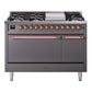 Ilve UP48FQNMPMGPLP Nostalgie Ii 48 Inch Dual Fuel Liquid Propane Freestanding Range In Matte Graphite With Copper Trim