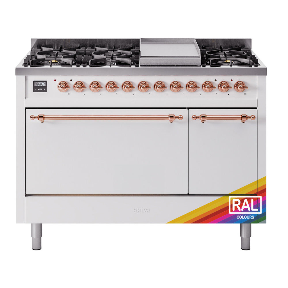 Ilve UP48FQNMPRAP Nostalgie Ii 48 Inch Dual Fuel Natural Gas Freestanding Range In Ral Custom Color With Copper Trim