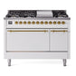 Ilve UP48FQNMPWHGLP Nostalgie Ii 48 Inch Dual Fuel Liquid Propane Freestanding Range In White With Brass Trim