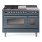 Ilve UP48FSNMPBGC Nostalgie Ii 48 Inch Dual Fuel Natural Gas Freestanding Range In Blue Grey With Chrome Trim