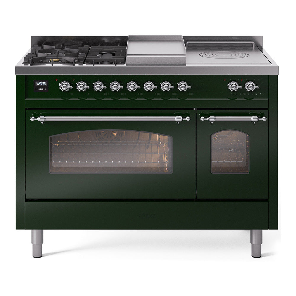 Ilve UP48FSNMPEGC Nostalgie Ii 48 Inch Dual Fuel Natural Gas Freestanding Range In Emerald Green With Chrome Trim