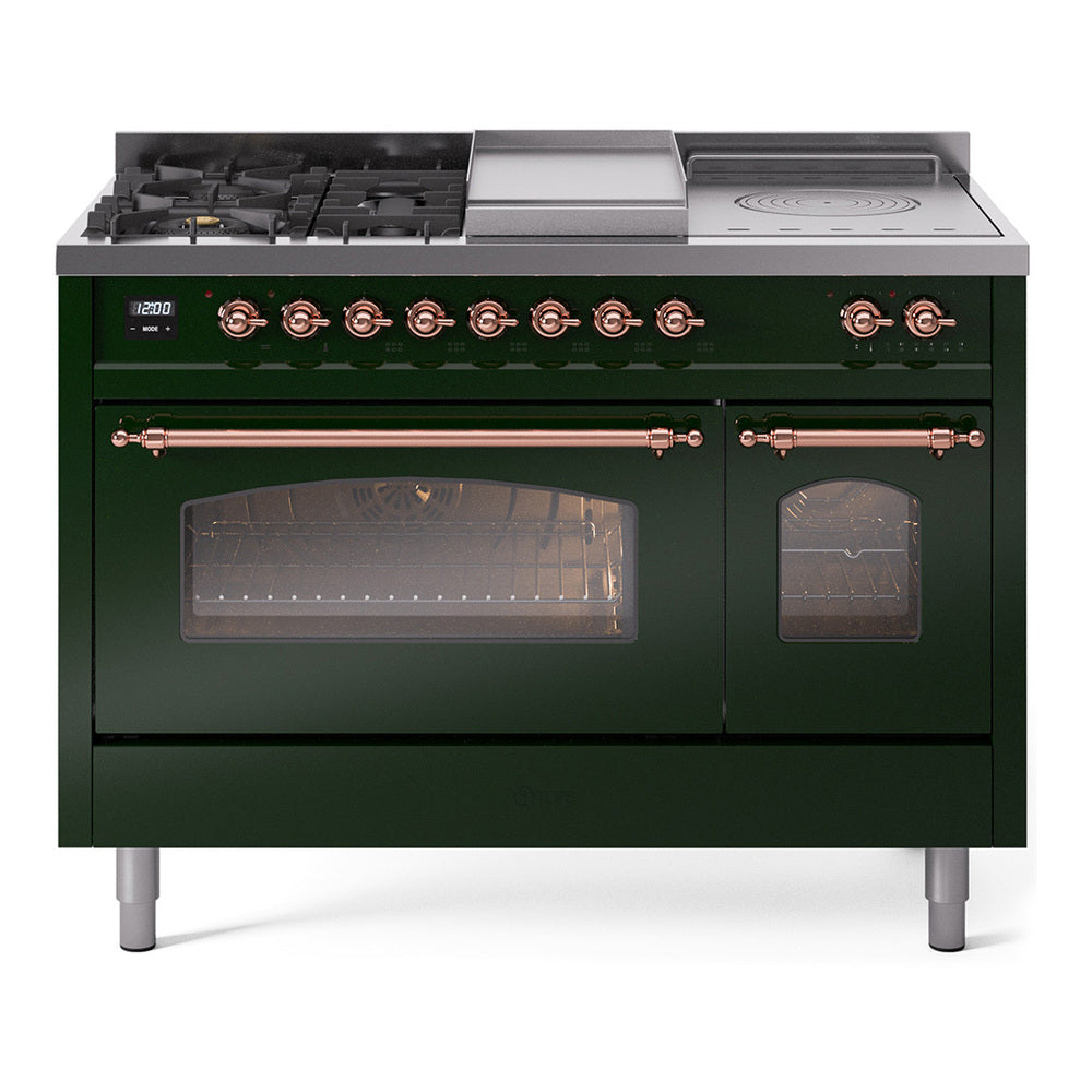 Ilve UP48FSNMPEGPLP Nostalgie Ii 48 Inch Dual Fuel Liquid Propane Freestanding Range In Emerald Green With Copper Trim