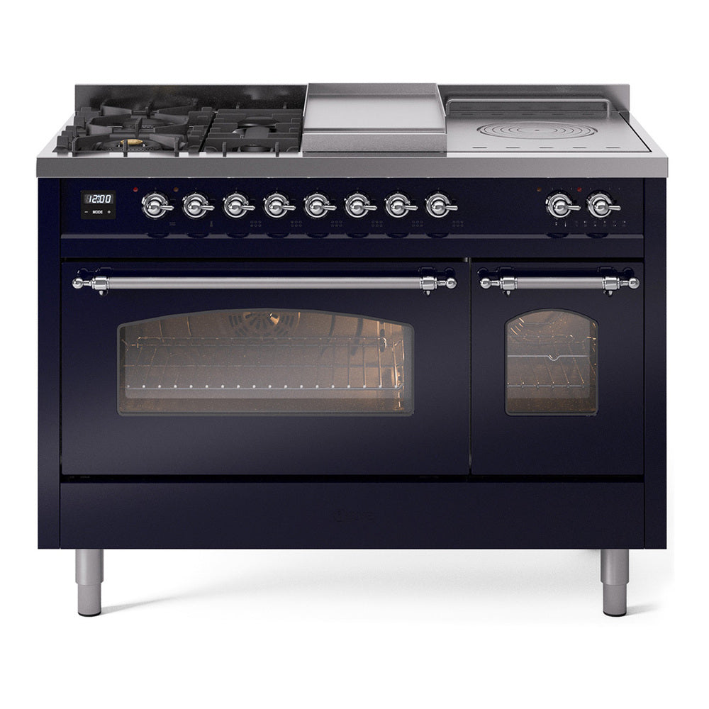 Ilve UP48FSNMPMBCLP Nostalgie Ii 48 Inch Dual Fuel Liquid Propane Freestanding Range In Blue With Chrome Trim