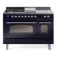 Ilve UP48FSNMPMBCLP Nostalgie Ii 48 Inch Dual Fuel Liquid Propane Freestanding Range In Blue With Chrome Trim