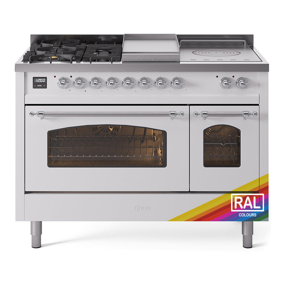 Ilve UP48FSNMPRACLP Nostalgie Ii 48 Inch Dual Fuel Liquid Propane Freestanding Range In Ral Custom Color With Chrome Trim