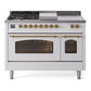 Ilve UP48FSNMPWHGLP Nostalgie Ii 48 Inch Dual Fuel Liquid Propane Freestanding Range In White With Brass Trim