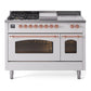 Ilve UP48FSNMPWHP Nostalgie Ii 48 Inch Dual Fuel Natural Gas Freestanding Range In White With Copper Trim