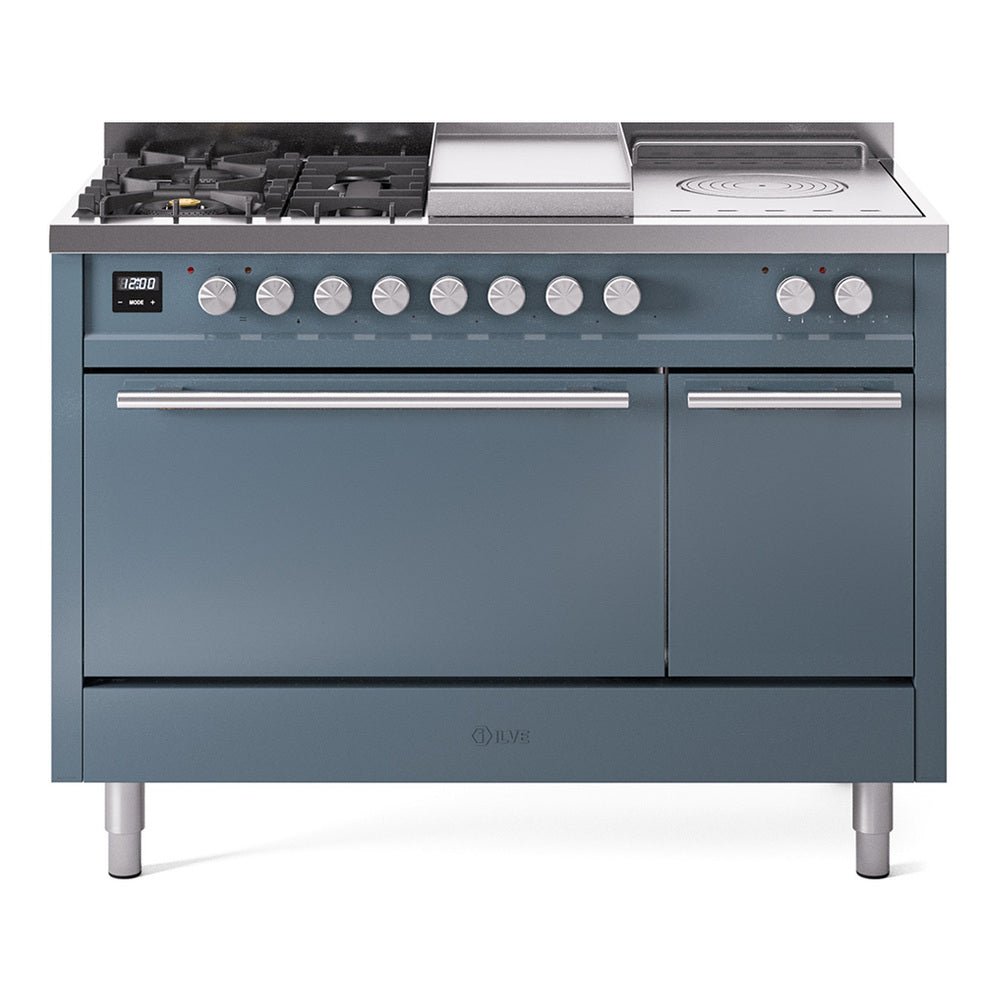 Ilve UP48FSQMPBG Professional Plus Ii 48 Inch Dual Fuel Natural Gas Freestanding Range In Blue Grey With Trim