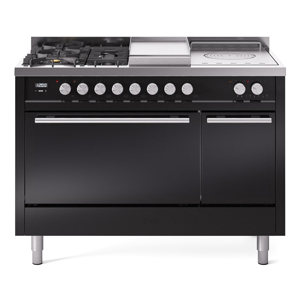 Ilve UP48FSQMPBKLP Professional Plus Ii 48 Inch Dual Fuel Liquid Propane Freestanding Range In Black With Trim