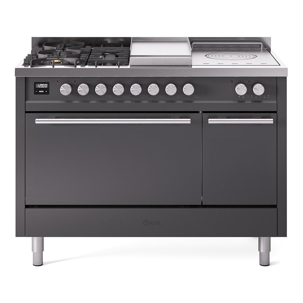 Ilve UP48FSQMPMG Professional Plus Ii 48 Inch Dual Fuel Natural Gas Freestanding Range In Matte Graphite With Trim