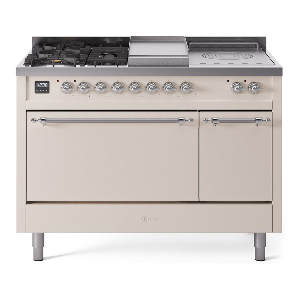 Ilve UP48FSQNMPAWC Nostalgie Ii 48 Inch Dual Fuel Natural Gas Freestanding Range In Varies With Antique White Trim