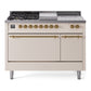 Ilve UP48FSQNMPAWG Nostalgie Ii 48 Inch Dual Fuel Natural Gas Freestanding Range In Antique White With Brass Trim