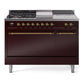 Ilve UP48FSQNMPBUGLP Nostalgie Ii 48 Inch Dual Fuel Liquid Propane Freestanding Range In Burgundy With Brass Trim