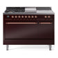 Ilve UP48FSQNMPBUP Nostalgie Ii 48 Inch Dual Fuel Natural Gas Freestanding Range In Burgundy With Copper Trim