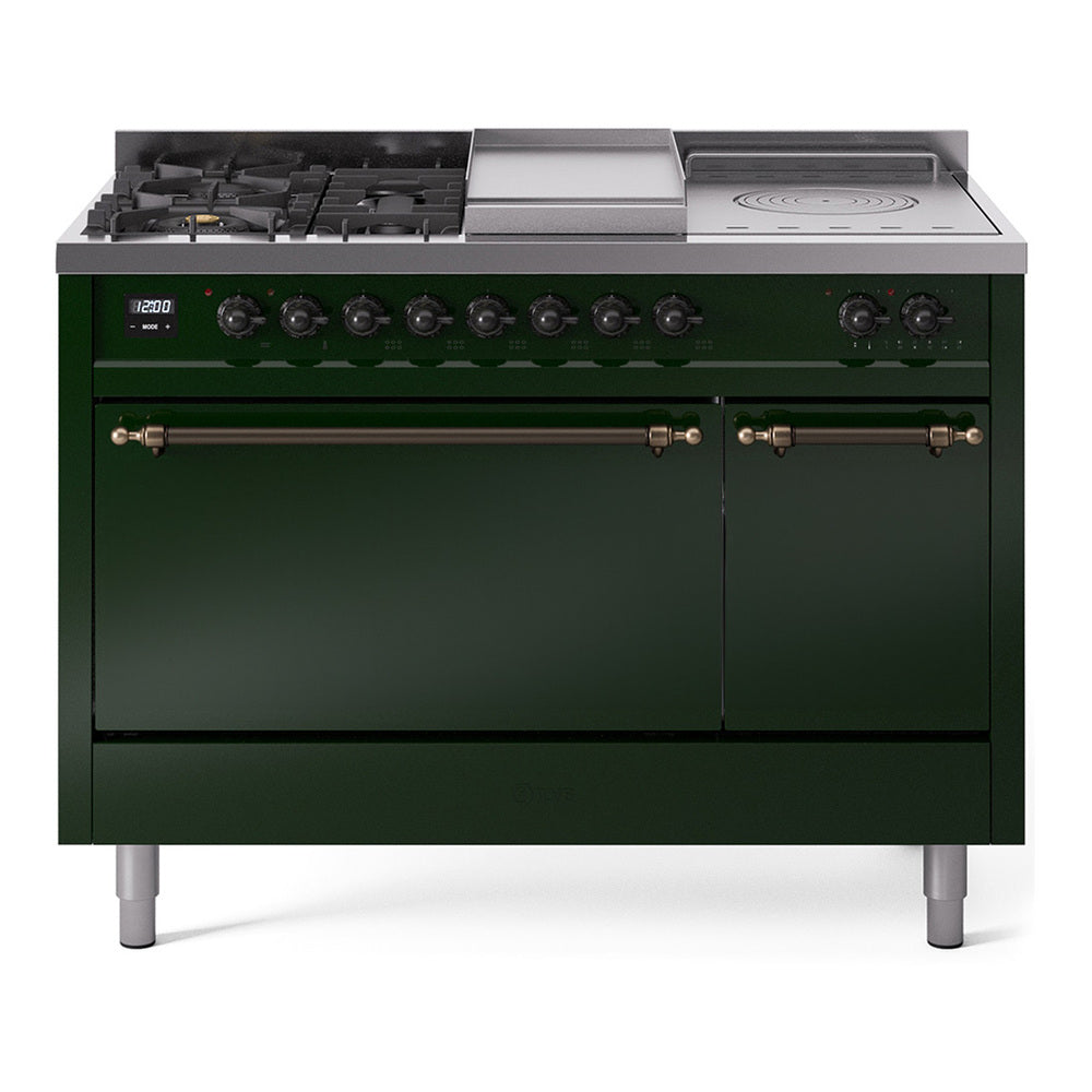 Ilve UP48FSQNMPEGBLP Nostalgie Ii 48 Inch Dual Fuel Liquid Propane Freestanding Range In Emerald Green With Bronze Trim