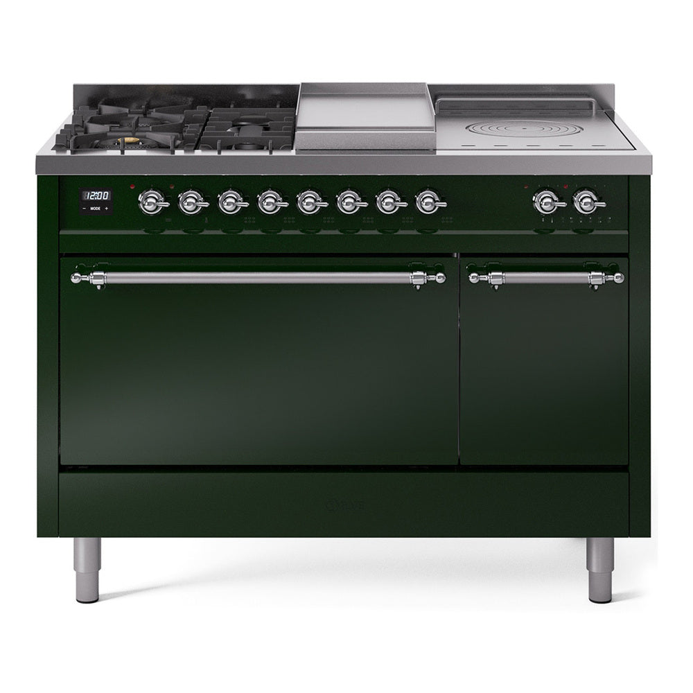 Ilve UP48FSQNMPEGCLP Nostalgie Ii 48 Inch Dual Fuel Liquid Propane Freestanding Range In Emerald Green With Chrome Trim